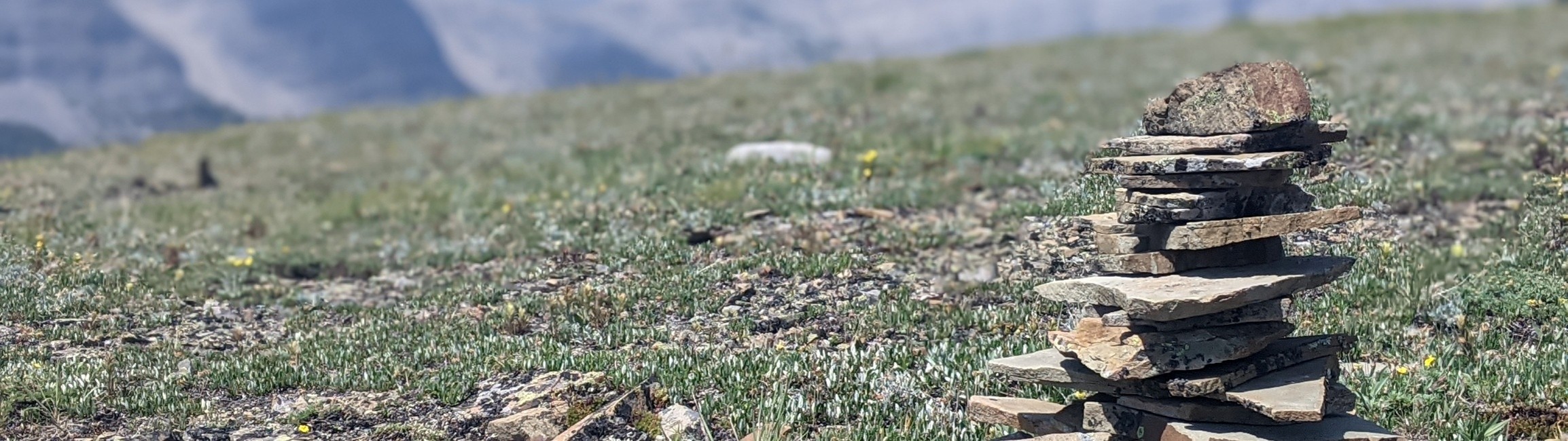 A cairn on top of a mountain pass